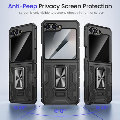 Image of VEGO for Samsung Z Flip 6 Case with Stand & Hinge Protection,Armor Black | Built-in Privacy Screen Protector Military-Grade Drop Protection Shockproof Kickstand Phone Case for Galaxy Z Flip 6