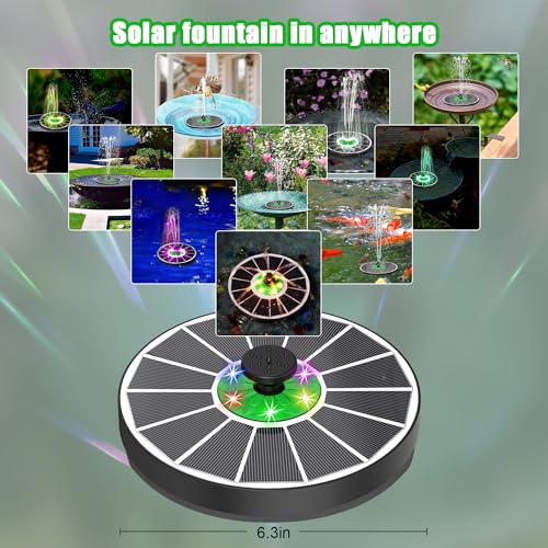 Yzert Solar Water Fountain with 2200 mAh Battery, 3.5W Glass Solar Fountain Pump Colorful LED Lights, Floating Solar Bird Bath Fountains with 4 Fixers & 7 Nozzles for Garden, Outdoor, Pond, Pool - Thumbnail 2