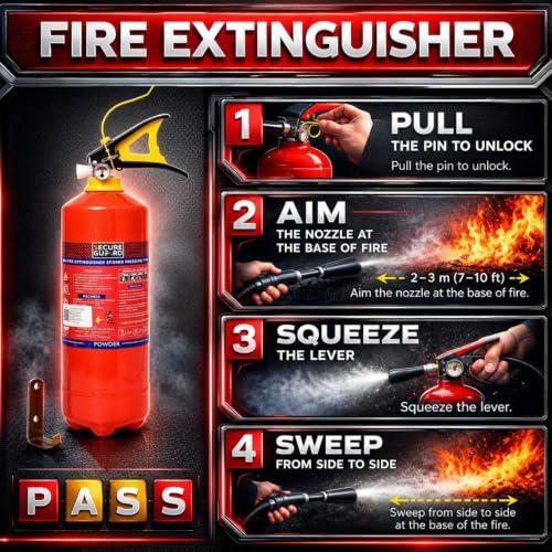 Image of Secure Guard ABC Powder Type 2 Kg Fire Extinguisher Red Fire Extinguisher ISI Mark with Wall Mount Hook and How to use Instruction Manual for Home, Kitchen, Office, School and Industrial Use