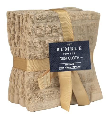 Image of Bumble Dish Cloths (8 Pack) | 12 inch x 12 inch | 100% Cotton Kitchen Towels | 406 GSM | Soft, Highly Absorbent & Durable Dish Towels for Kitchen | Tan
