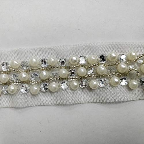 5Yard Beaded 3 Row Pearls Rhinestones Costume Applique Embellishment Decorated Lace Ribbon Trim For Wedding Dress T411 #TOP3