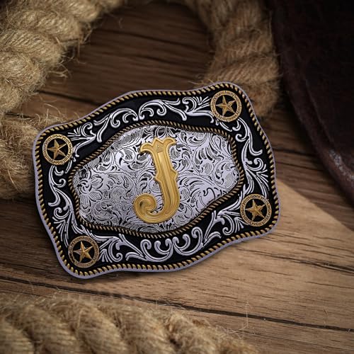 image for Absbolo Western Belt Buckle Initial Letters ABCDJMR to Z Large Gold Co