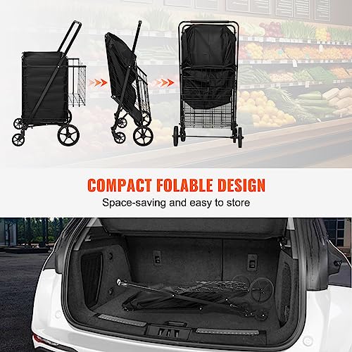 Vevor FOLDING SHOPPING CART 330 LBS Folding Shopping Cart With Removable Waterproof Liner, 330Lbs Large Capacity Jumbo Grocery Cart With Dual Basket, 360° Swivel Wheels thumb #4