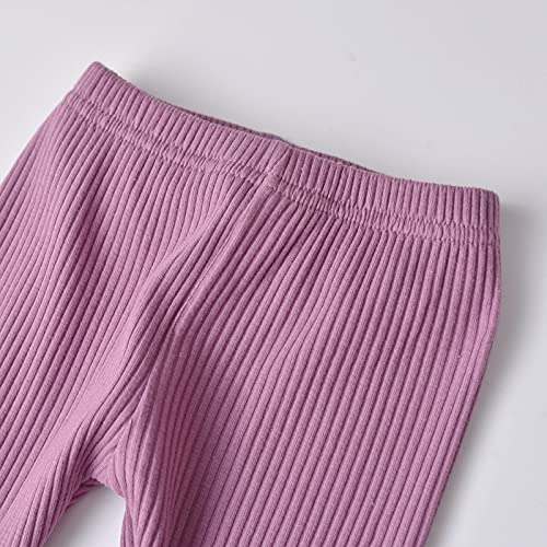 Kulcerry Newborn Infant Baby Girl Clothes Solid Color Bow Ribbed Long Sleeve Romper Pants Headband Outfits Set (Purple,0-3 Months) #TOP7