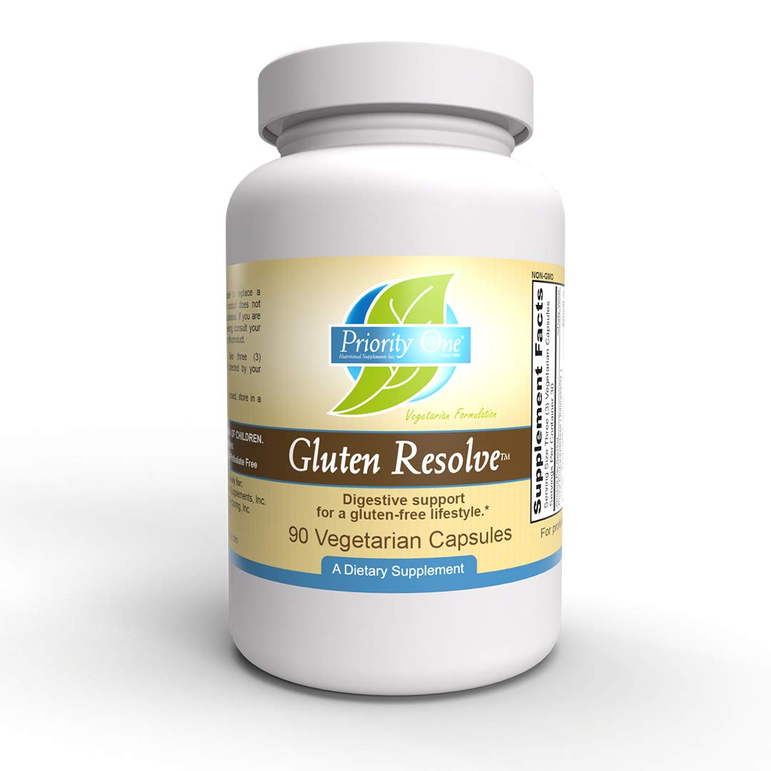 Priority One Vitamins Gluten Resolve 90 Vegetarian Capsules - Digestive Support for a Gluten Free Lifestyle.* Tolerase®G is scientifically Proven to Digest proline-Rich Gluten epitopes.*