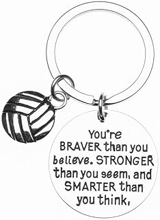 Volleyball Charm Keychain, Inspirational Youâ€™re Braver Than You Believe, Stronger Than You Seem & Smarter You Think Jewelry, Volleyball Gifts for Volleyball Players