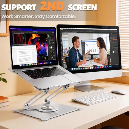 Image of Urmust Adjustable Laptop Stand for Desk, 360 Rotating Base, Ergonomic Computer Stand, Compatible with MacBook Air Pro, Dell, HP, for Office Home