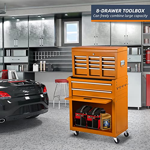 8-Drawer High Capacity Tool Chest, Rolling Tool Box With Lock, Tool Box On 4 Wheels With Sliding Drawers, Tool Storage Cabinet Removable Portable Box For Garage Warehouse New(Orange) #TOP1