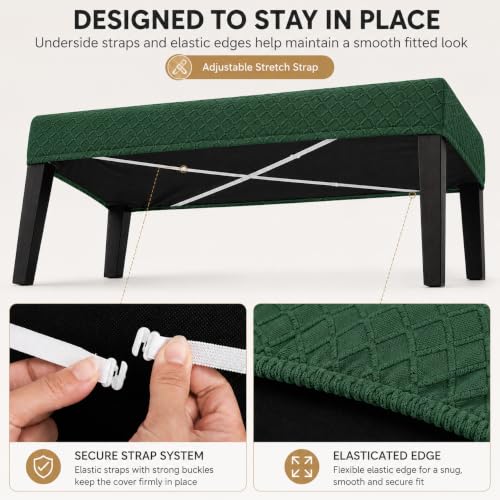 Image of Street27 High Stretch Jacquard Dining Bench Cover Elastic Chair Covers - Anti-Dust Removable Bench Slipcover Washable Bench Seat Protector Cushion Cover for Living Room, Bedroom, (Olive Green)