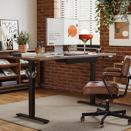 Image of Agilestic Electric Standing Desk with Drawers, 47.8 x 24 Inches Height Adjustable Desk, Stand up Computer Table with Memory Preset, for Work Office Home, Rustic Brown