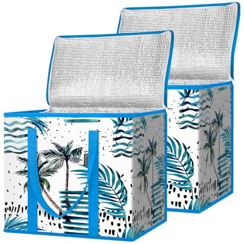 BALEINE 2Pk Insulated Reusable Grocery Bags, Collapsible Cooler Bag for Groceries, Heavy Duty Large Insulated Bag (16''x9''x13'', Island Breeze)