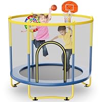 6FT Indoor Trampoline for Kids Ages 1-8, 72\" Mini Toddler Indoor & Outdoor Trampoline with Safety Enclosure Net, Basketball Hoop & Dart Board, Birthday Gifts for Boys & Girls, Baby Toddler