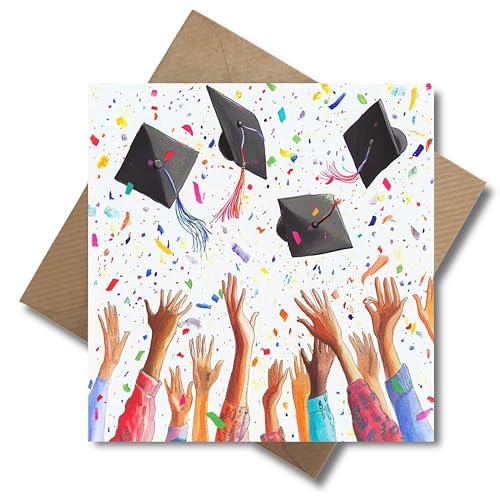 WBdesignz Glückwunschkarte zum Abschluss mit Umschlag - Abschlusshut Schule Zeugniss Uni Universität Bachelor Master Feier Konfetti Glückwunsch Grußkarte (quadratisch - 125 x 125 mm) WBdesignz Glückwunschkarte zum Abschluss mit Umschlag - Abschlusshut Schule Zeugniss Uni Universität Bachelor Master Feier Konfetti Glückwunsch Grußkarte (quadratisch - 125 x 125 mm)