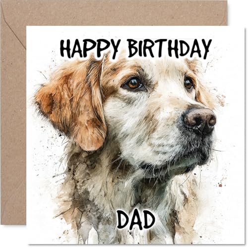 Tarjeta de cumpleaños para papá – Golden Retriever – Tarjeta de feliz cumpleaños para papá de hijo e hija, 145 mm razas de perros tarjetas de felicitación de cumpleaños