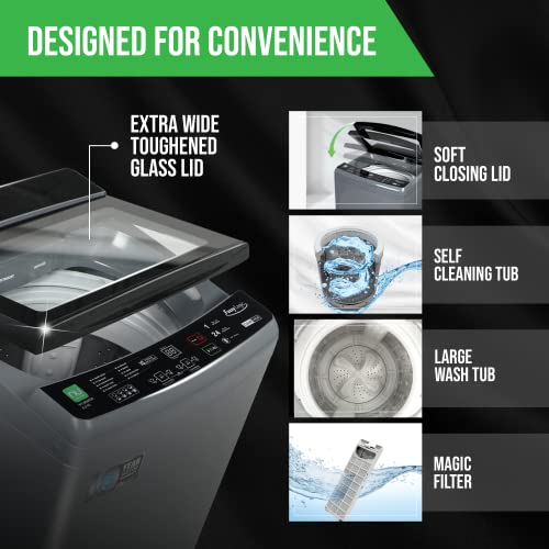 Image of NU 8 Kg Fully Automatic Top Load Washing Machine with Soft Close Premium Toughened Glass Lid (Inox Grey)