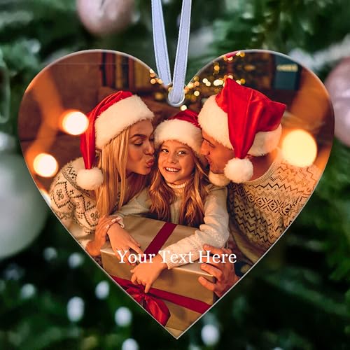 Personalized Custom Ornaments for Christmas Tree - Photo & Picture Ornaments for Xmas Gifts for Mom, Dad, Family, Kids & Friends (Heart)