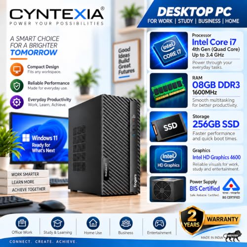 Image of Cyntexia Computer Desktop PC Core I7-4770 (08GB RAM / 256GB SSD /HDMI /VGA /Ethernet /HD Graphics 4600 / USB 3.0 / Win 11) Basic Software Installed
