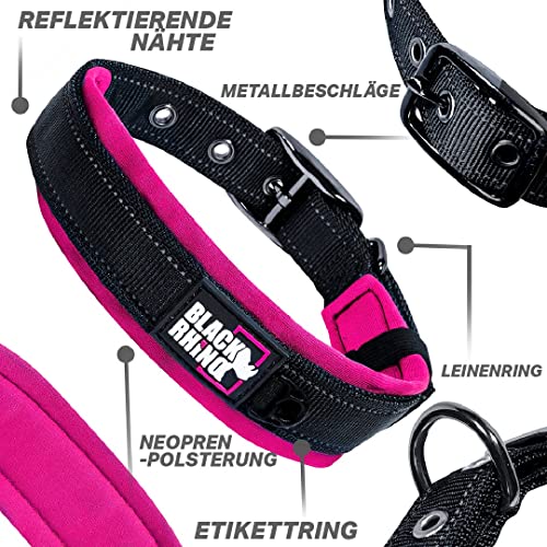 Black Rhino - Das Comfort Halsband Super Weiches Neopren Gepostertes Hundehalsband für alle Hunderassen - Hochbeanspruchbar Verstellbar Reflektierend Wetterfest (XL, Rosa/Schwarz)