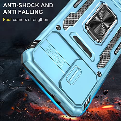 Image of Slide Camera Cover with Ring Holder Mobile Phone Case Cover for Samsung Galaxy S21 FE (Blue)