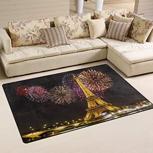Use7 Tapis de sol antidérapant motif Tour Eiffel et feu d'artifice pour salon, chambre à coucher, 50 x 80 cm