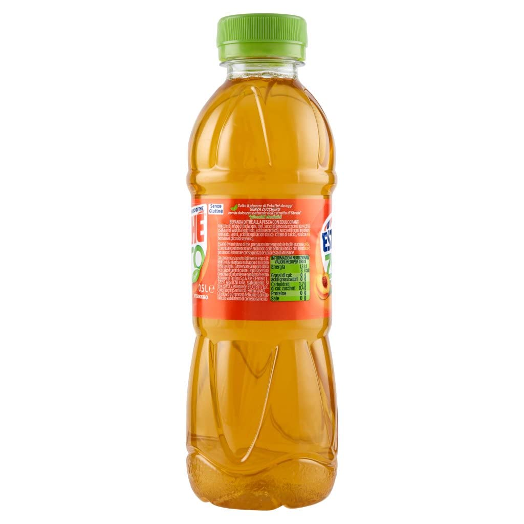 24 x Ferrero Estathe Pesca Zero Té Helado Melocotón - Infusión de bebida refrescante sin azúcar 40 cl con extracto de stevia