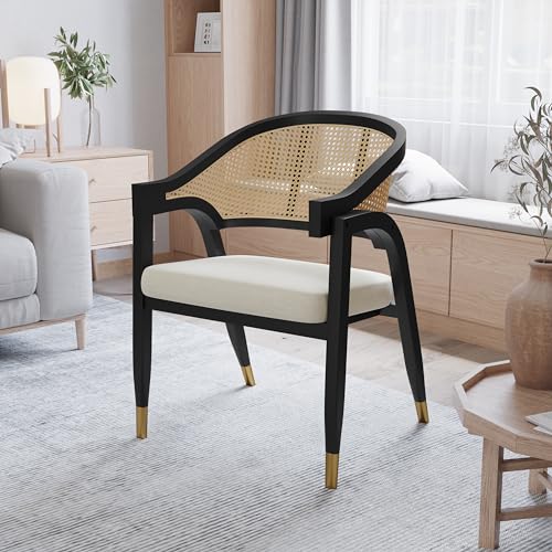 Merrick Lane Bronson Cane Rattan Dining and Accent Chair, Solid Wood Frame, Versatile Seating Solution, Natural/Black