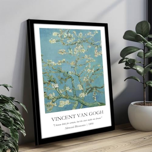 Image of Waltractive Vincent Van Gogh Paintings Framed Poster with Beautiful Quotes - Available in 33x22 and 48x33 CM - Classic Art Poster with sleek Black Frame - Elegant Home and Office Decor (Almond Blossoms, 9x13 Inch, Framed)