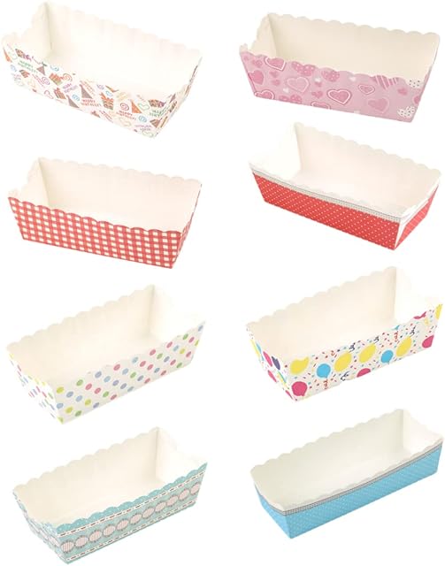 100 Pcs Mini Loaf Cake Boxes, Rectangular Paper Mini Baking Trays for Cake and Biscuit Decoration, Random Colours. Cake Cases