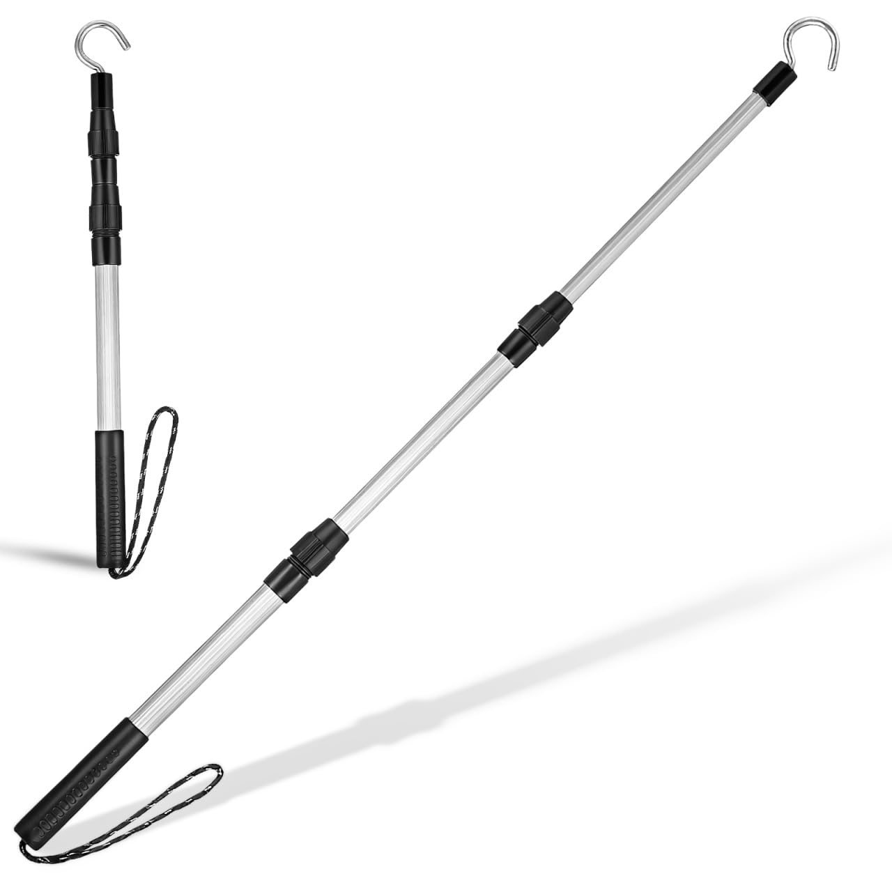 Holibanna Aluminum Alloy Attic Pull Down Hook System Kit Telescopic Loft Ladder Pole with Reinforced Catch for Safe Staircase Pull Rv Awning Window Opener and Garage Door Use