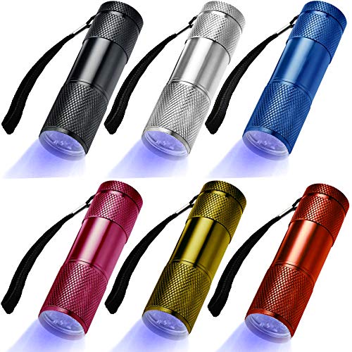 LEAGY 6 Pack Linterna UV Luz Negra, 9 LED 395 nm Ultravioleta Blacklight Detector para Perro Orina, Mascotas manchas y Cama Bug, multicolor