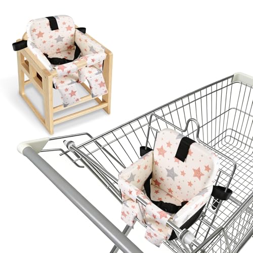Portable Baby Shopping Cart Seat High Chair Cover for Outdoor One-Hand Installation Cart Seat Cover Comfortable and Supportive Foam-Padded Grocery Cart Baby Seat Stars