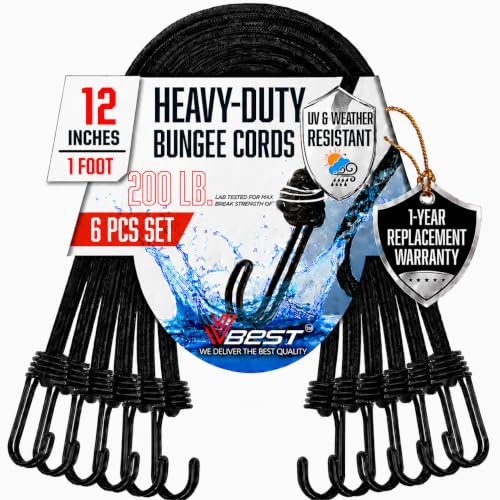 Image of 12 Inch Bungee Cords with Hooks - 6Pcs Bungie Set Heavy Duty Outdoor
