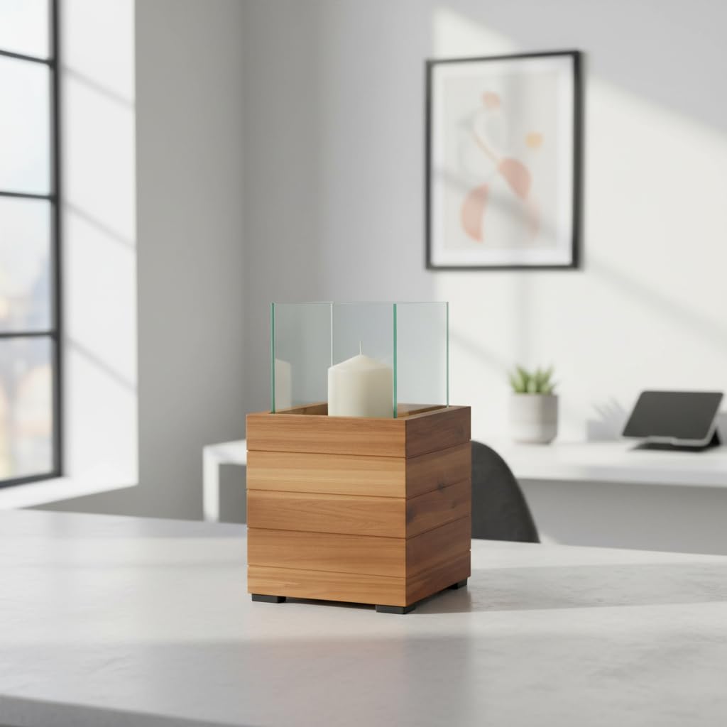 Windlicht Laterne Dekoleuchte Holz Akazie 21,5 x 21,5 x 40 cm Innen- und Außenbereich Dunkelbraun