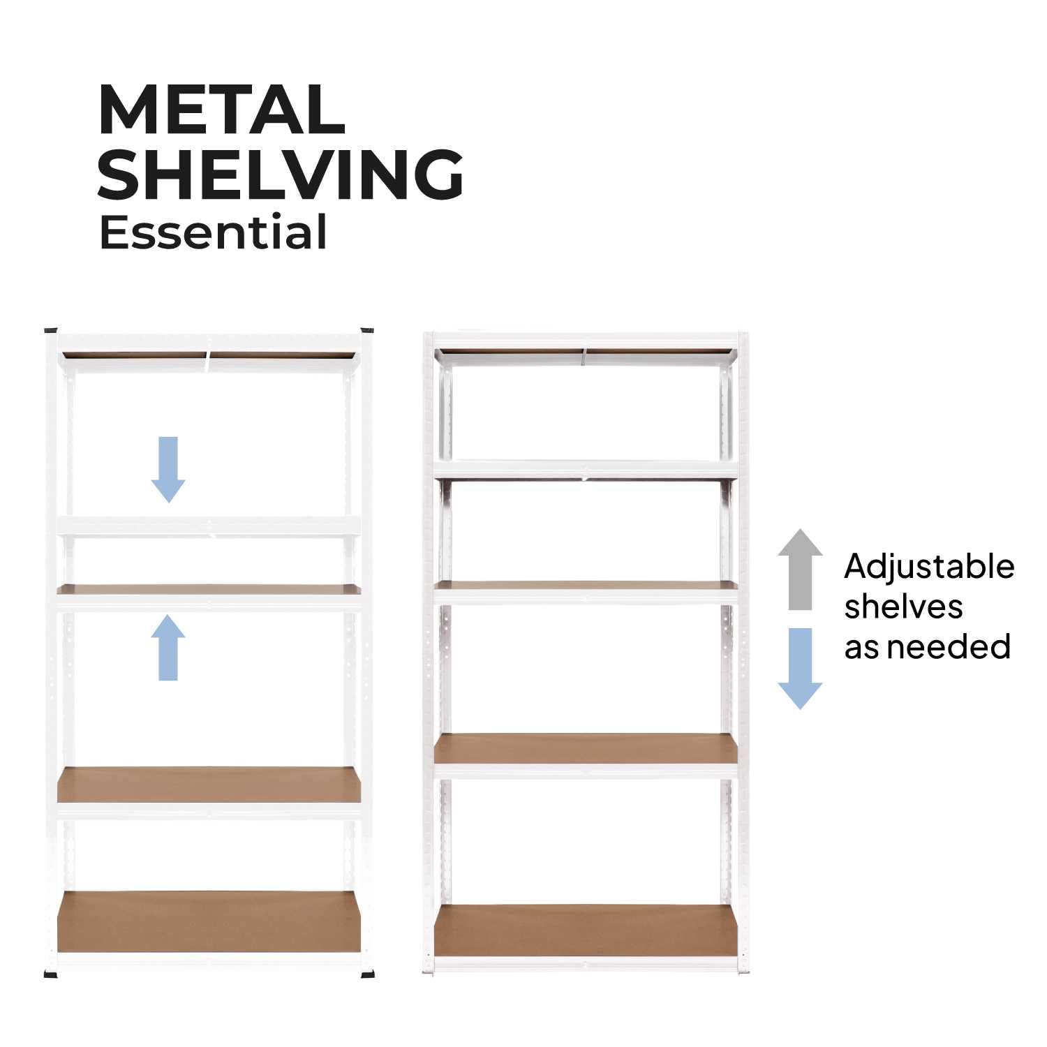 OcioDual Schwerlastregal 180x90x40cm Weiss Essential, Haushaltsregal, Kellerregal, Standregal, Metallregal, Regal Keller, Regale für Kellerraum, Küchen Organizer Regal, 875kg, 5 MDF