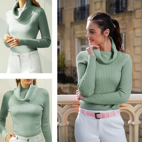 Image of v28 Women's Stretchable Cowl Neck Knit Long Sleeve Slim Fit Bodycon Sexy Sweater