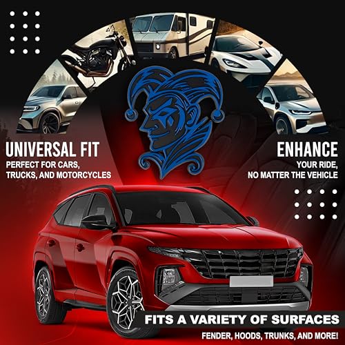 Image of Joker Emblem 3D Jester Badge - Custom Car Decal Sticker for Car, Truck, SUV - Durable Exterior Trunk, Hood, Fender (Set of 2) (Blue)
