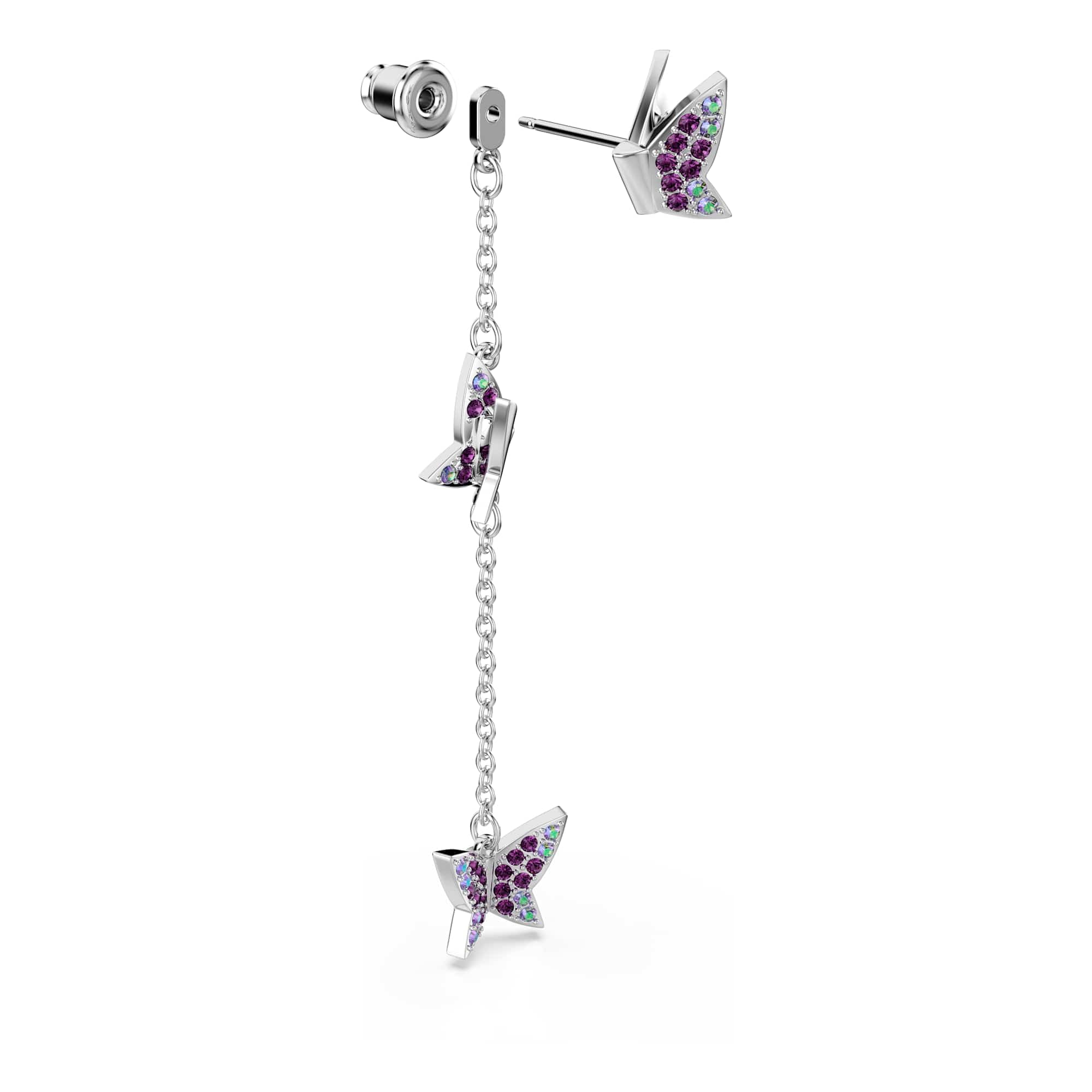 Swarovski Idyllia Ohrringe, Rundschliff, Schmetterling, Lila, Rhodiniert