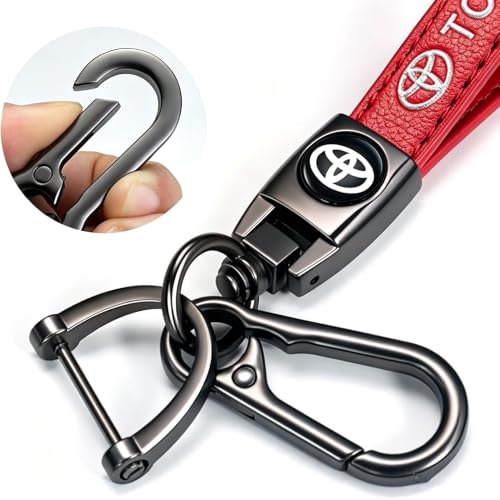 Image of Leather car Keychain 01 Set for Men and Women Family Present Keychain Key Ring Lanyard (red)