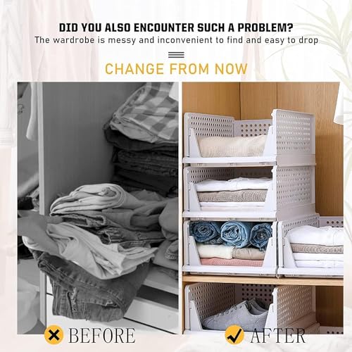 Image of Wardrobe Organizer For Storage TEKCOOL Storage Organizer | Wardrobe Organizer For Clothes | Cupboard Organizer | Foldable Shirt Stacker Box | Cloth Box for Almirah | Closet Storage Basket | Pack of 1;