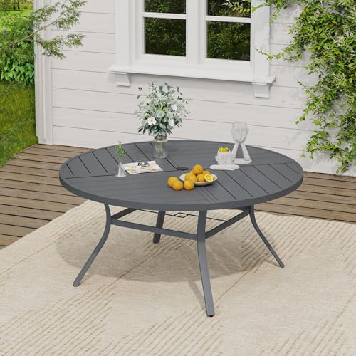 Image of VICLLAX 53 inch Round Outdoor Table, Patio Dining Table for 8 with Umbrella Hole for Garden Lawn Deck Backyard, Dark Grey