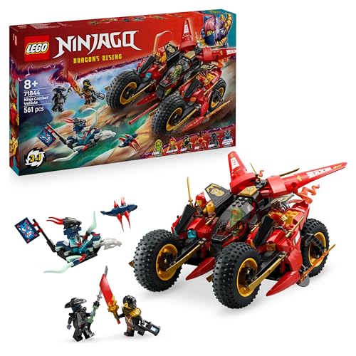 LEGO Ninjago Veículo de combate ninja - conjunto de construção transformável a 2 motas ninja e avião reator de brinquedo - 6 minifiguras Inc. Kai e Cole - Presente para crianças de 8 anos 71844