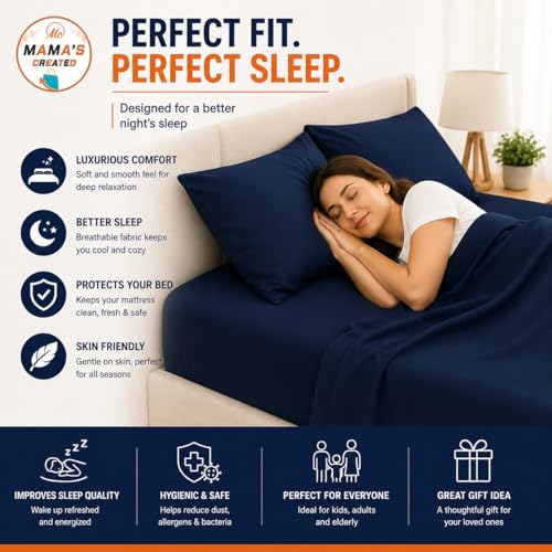 Image of King Size Bed Sheet - 600 Thread Count Single Flat Sheet Only - Long Staple Egyptian Cotton Top Sheet Wrinkle & Fade Resistant - Navy Blue