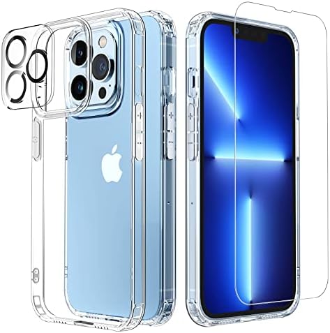 GLIMALL [3 in 1 Designed for iPhone 13 Pro Max Clear Case with Screen Protector[2 Pack] +Camera Lens Protector[2 Pack], Military Grade Drop Protection Transparent Cover 6.7 Inch