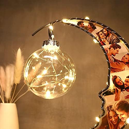 Personalized Photo Moon Light Table Lamp - Custom 6 Photo, Battery Powered Shape Bedside Light Desk Lamp, Christmas LED Decorative Lamp, Love Gifts for Couples Friends Family