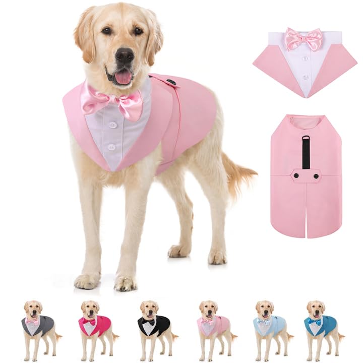 AOFITEE Dog Tuxedo Formal Suit and Bandana Set, Gentle Dog Wedding Party Suit Bow Tie Shirt Vest