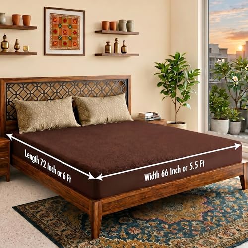 Image of Lithara Terry Cotton Fitted Mattress Protector for Queen /Double Bed | Waterproof & Elastic Band | Ultra Soft & Hypoallergenic Mattress Cover | Size : 72 x 66 Inches (6 x 5.5 Feet) | (Coffee)