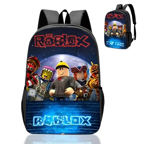 Roblx Backpack School Bag Boys Teen- Anime School Rucksack with Adjustable Shoulder Straps 3d Printed Book Bags Childrens Schoolbag Waterproof Backpack for 3-12 Years Gamers Gifts Hiking Travel