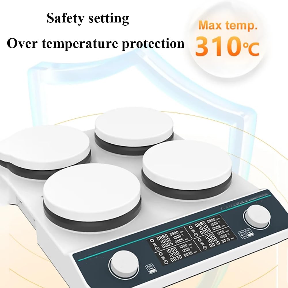 Agitatore Magnetico Con Piastra Riscaldante,Rivestimento Ceramico Da 5,3 * 5,3",Display Digitale,Capacità 2l*4,Max 310°C,Velocità Di Agitazione 50-1500 Giri/Min,Agitatore Magnetico