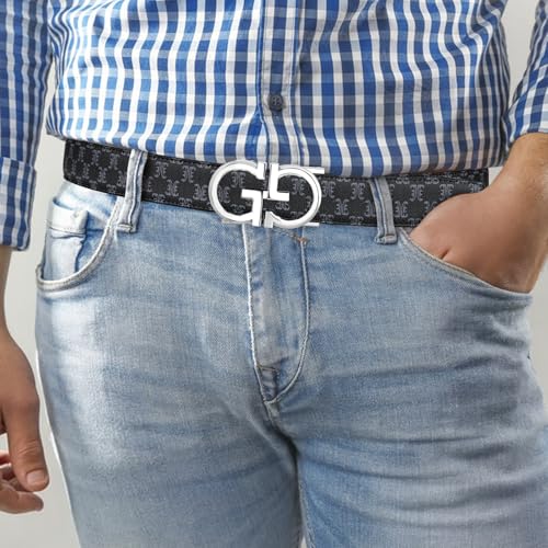 Image of ITIEZY Ratchet Belts for Men - Leather Click Belt for Casual Dress 1 3 /8 inch, Mens Adjustable Belt Trim to Fit