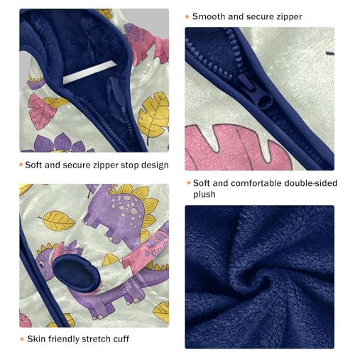 Colorful Dinosaurs on Pastel Background Toddler Fleece Jacket Girl Boys Hooded Fleece Jacket Coat3